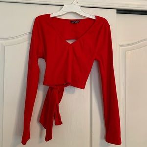 Open Back Red Tie Crop Top
